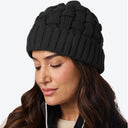 Heated Cable Knit Beanie - Black