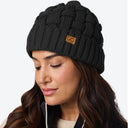 Heated Cable Knit Beanie - Black