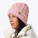 Heated Cable Knit Beanie - Pink