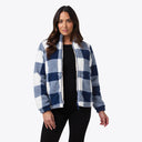 Upland High-Pile Printed Long Jacket Women's - Blue Plaid